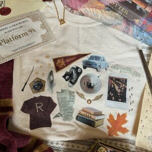 White Harry Potter collage graphic tee